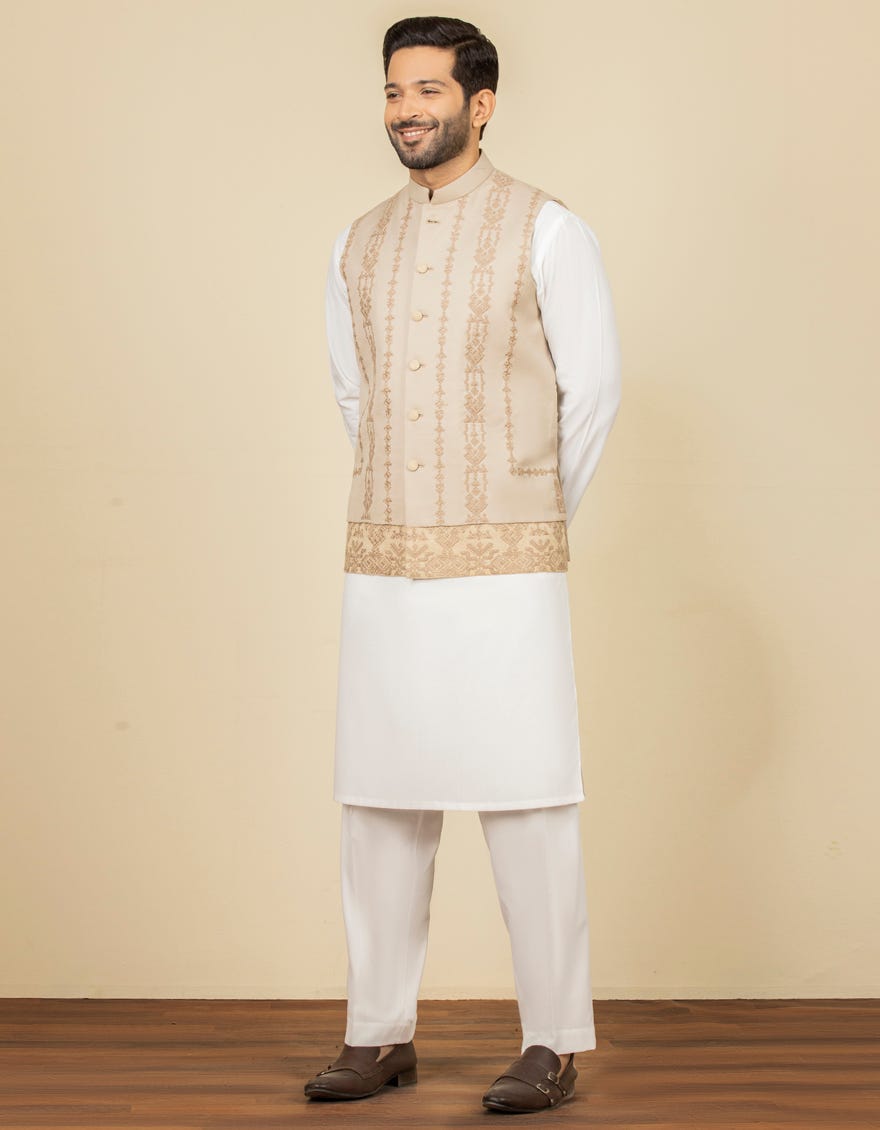 BEIGE BLENDED WAISTCOAT | JJVC-27444