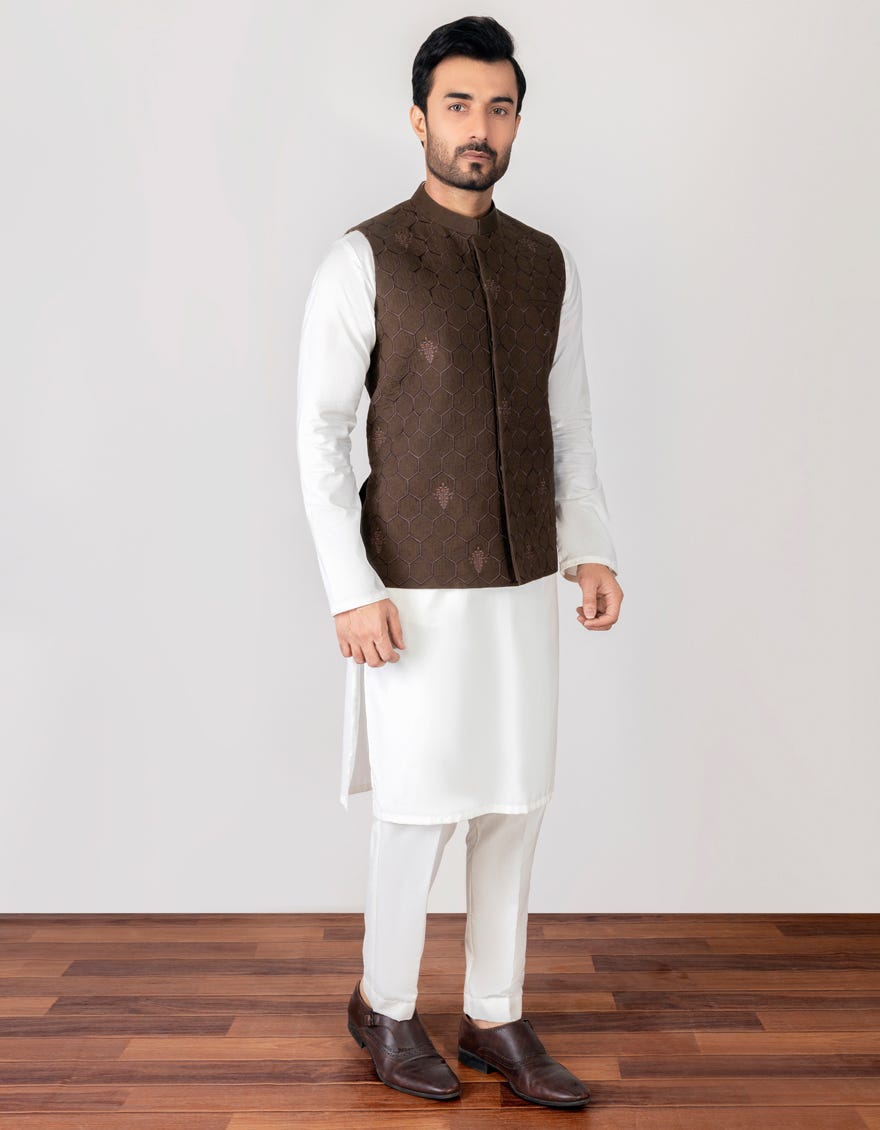 DARK BROWN COTTON WAISTCOAT | JJVC-27446