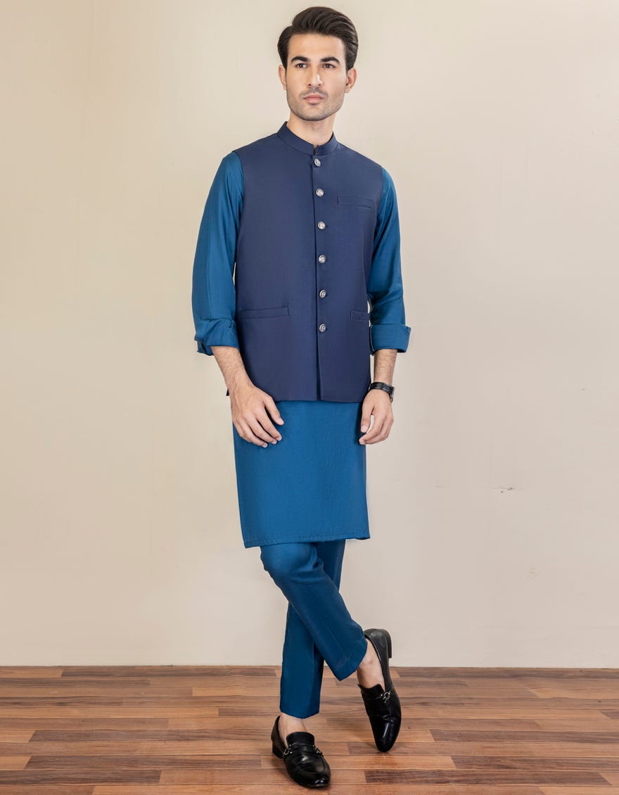 NAVY BLUE BLENDED WAISTCOAT | JJVC-27474