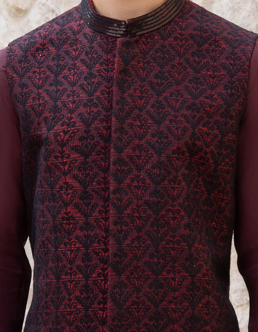 maroon-polyester-waistcoat-jjvc-27478