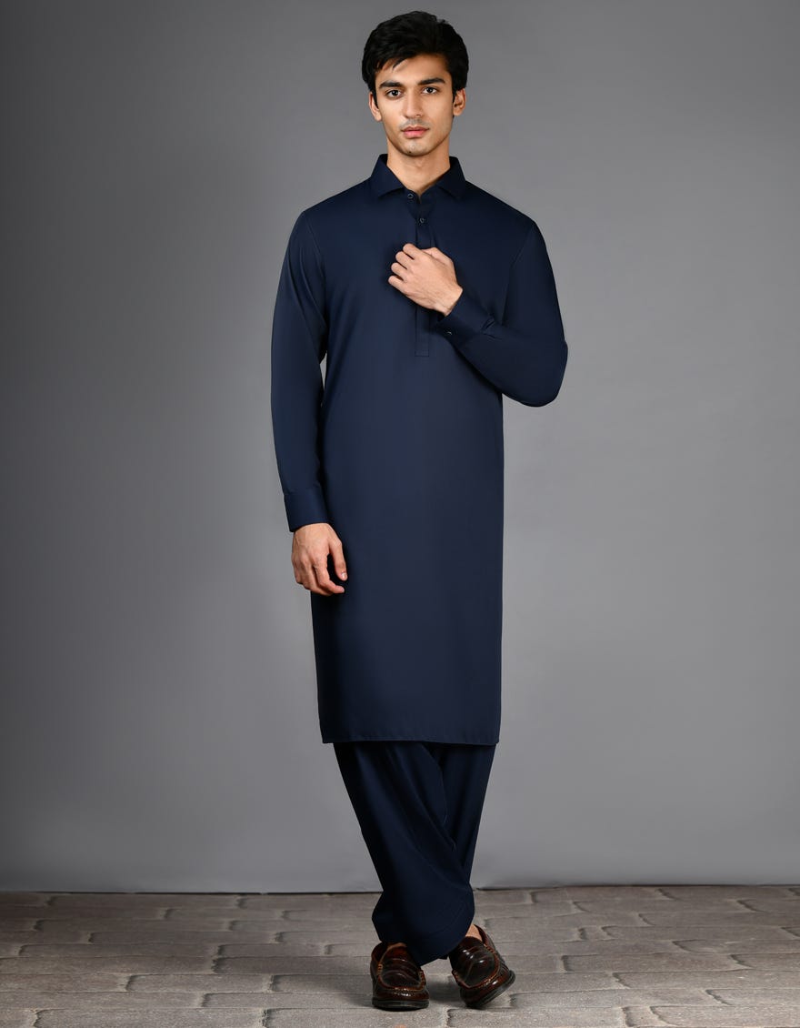 NAVY BLUE BLENDED CASUAL KAMEEZ SHALWAR