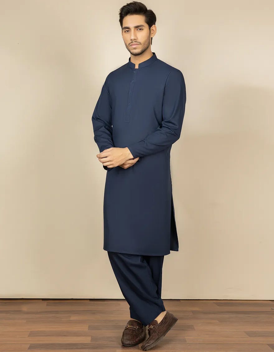Blue Blended Men's Kameez Shalwar | Jjks-A-30780-R28-Ap