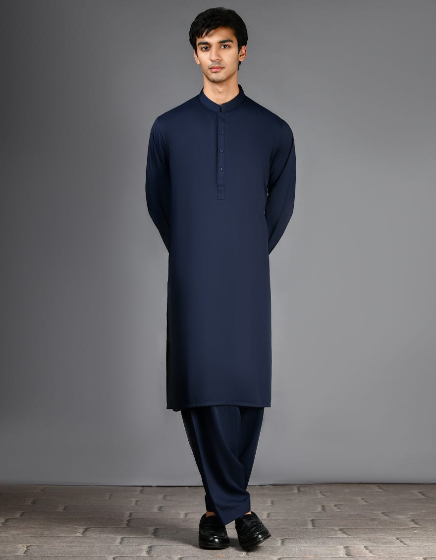 NAVY BLUE BLENDED KAMEEZ SHALWAR | JJKS-A-30780-R35-AP
