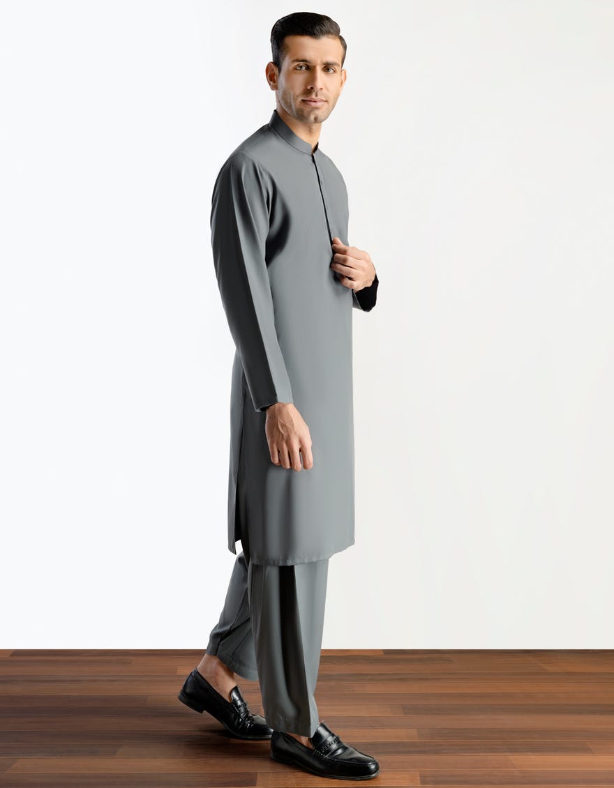 Grey Blended Men's Kameez Shalwar | Jjks-A-30821-R24-Ap