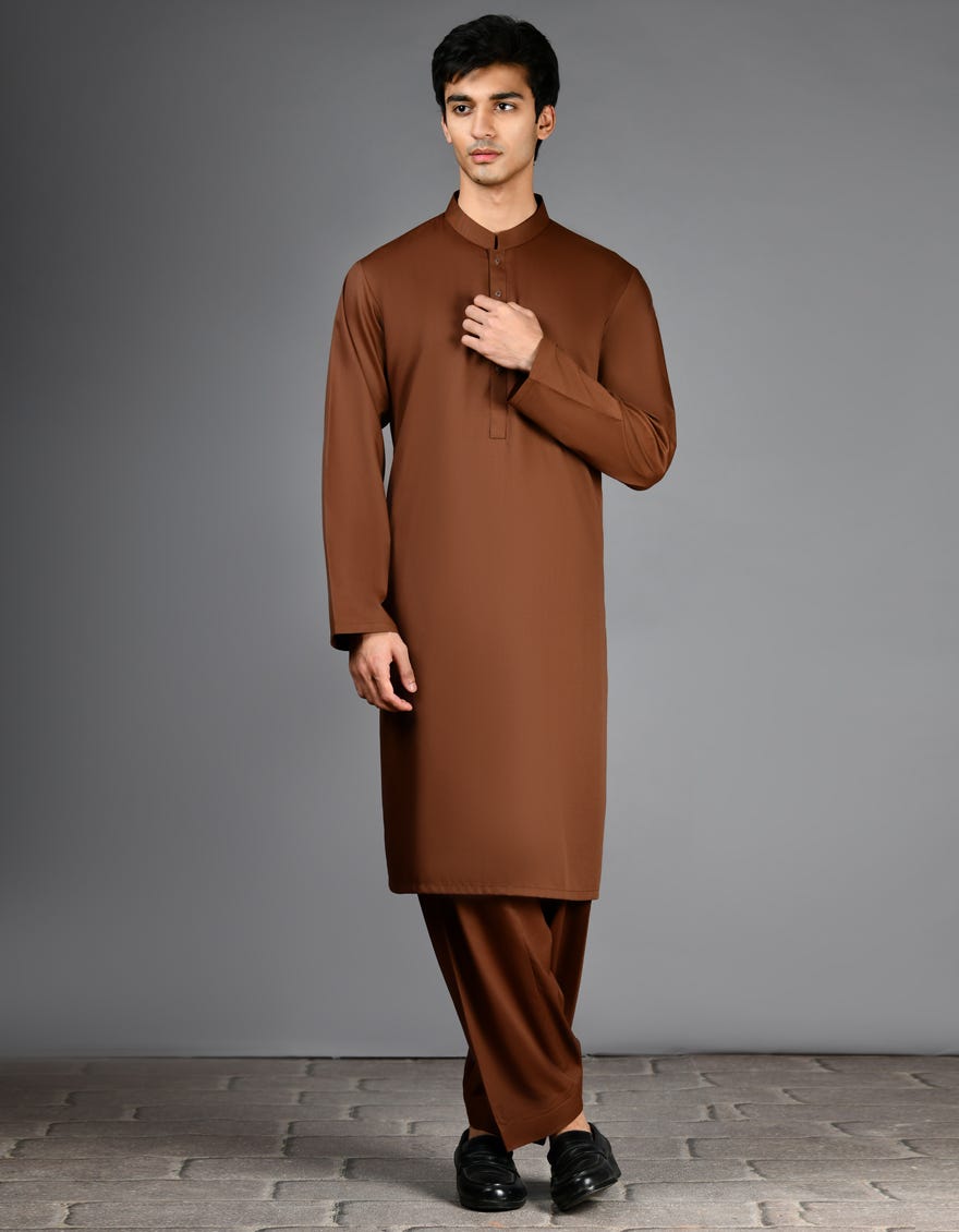 BROWN BLENDED CASUAL KAMEEZ SHALWAR