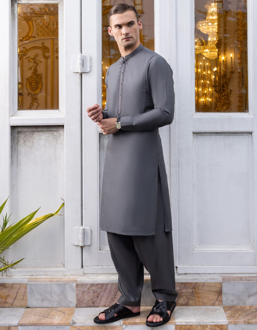 STEEL GREY COTTON KAMEEZ SHALWAR | JJKS-A-32650