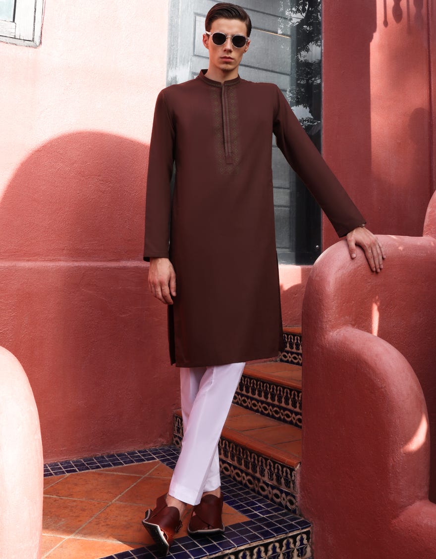 BROWN COTTON KURTA | JJK-W-32654