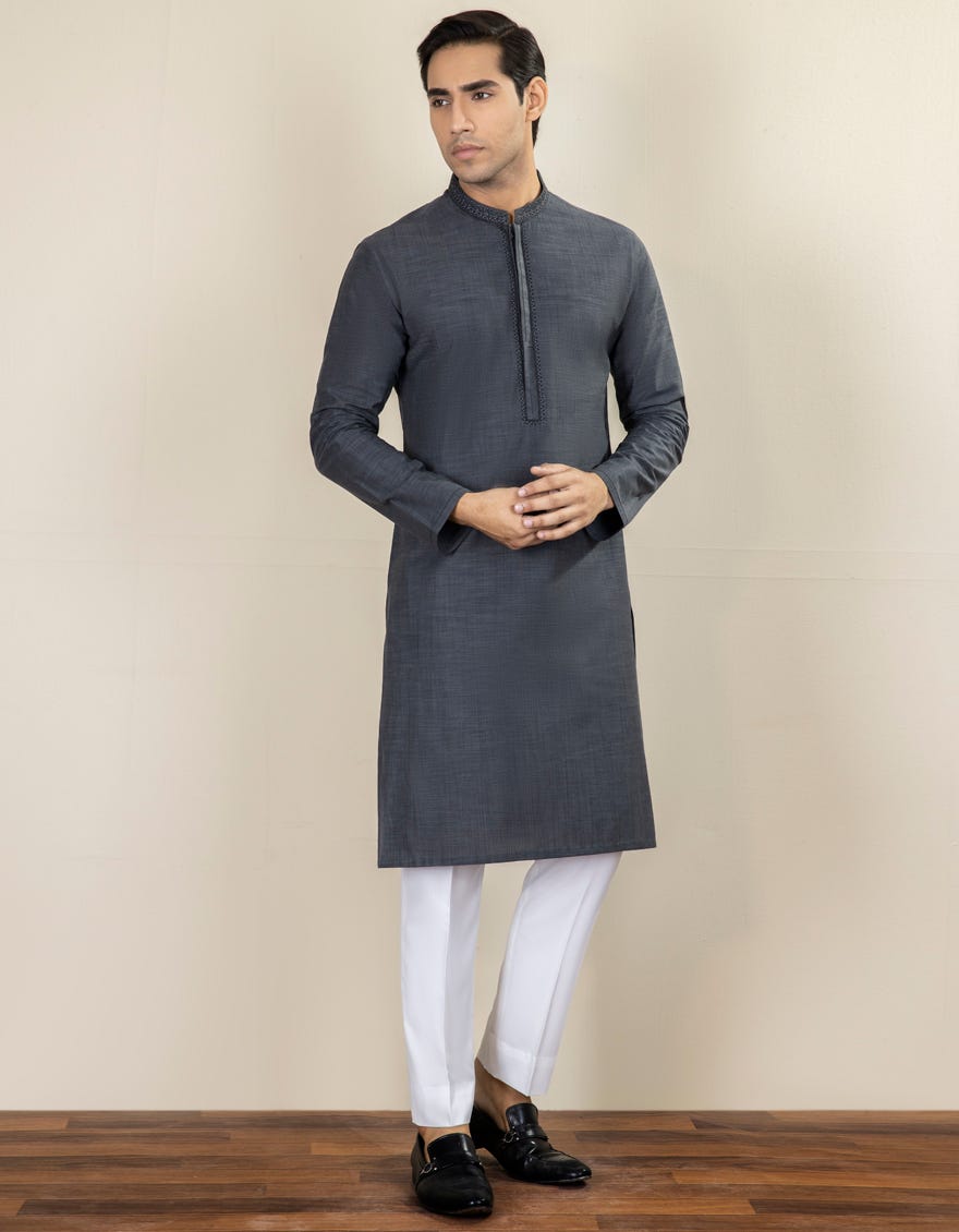 DARK GREY COTTON KURTA | JJK-A-32679