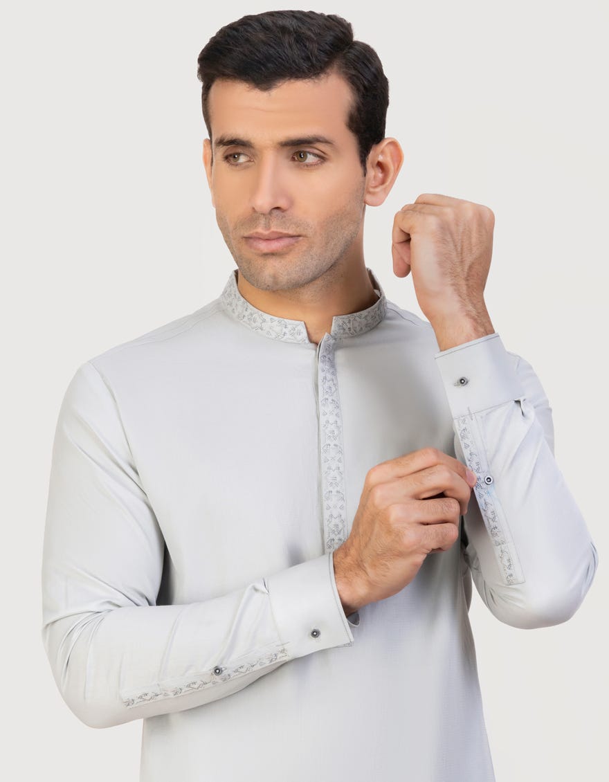 Smoke Grey Cotton Men's Kameez Shalwar | Jjks-A-32784
