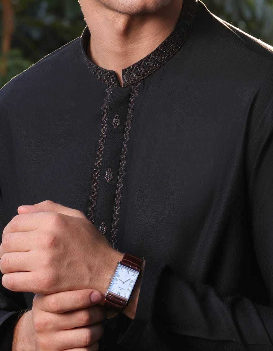 Black Blended Men's Kurta | Jjk-S-32817