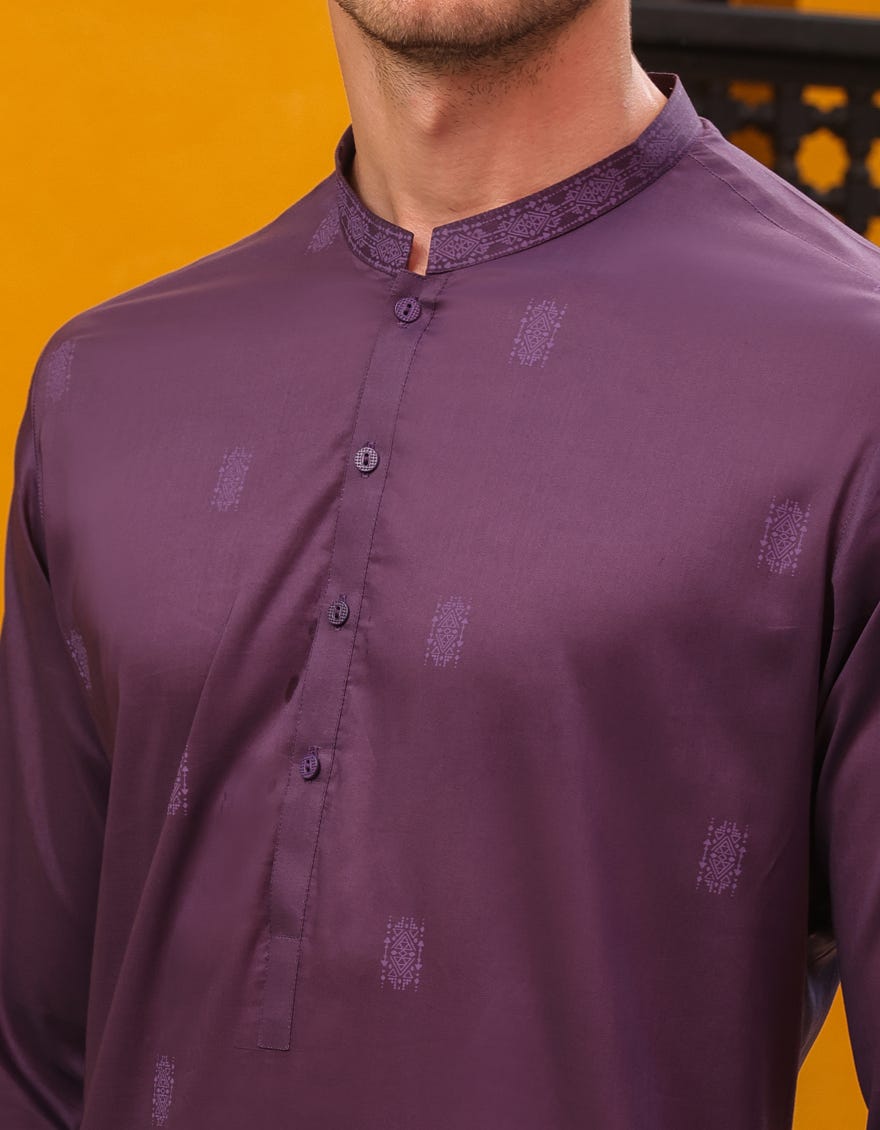 Dark Purple Cotton Men's Kurta | Jjk-S-32872