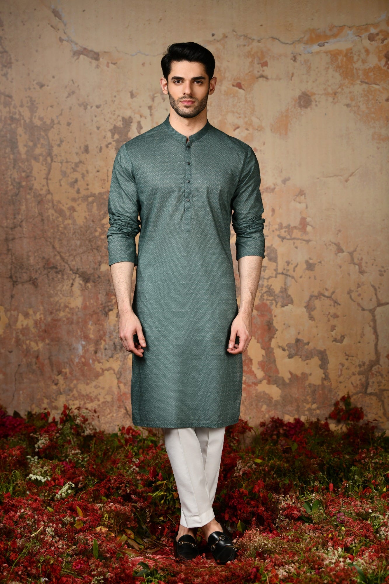 Dark Green Cotton Men's Kurta | Jjk-S-32877