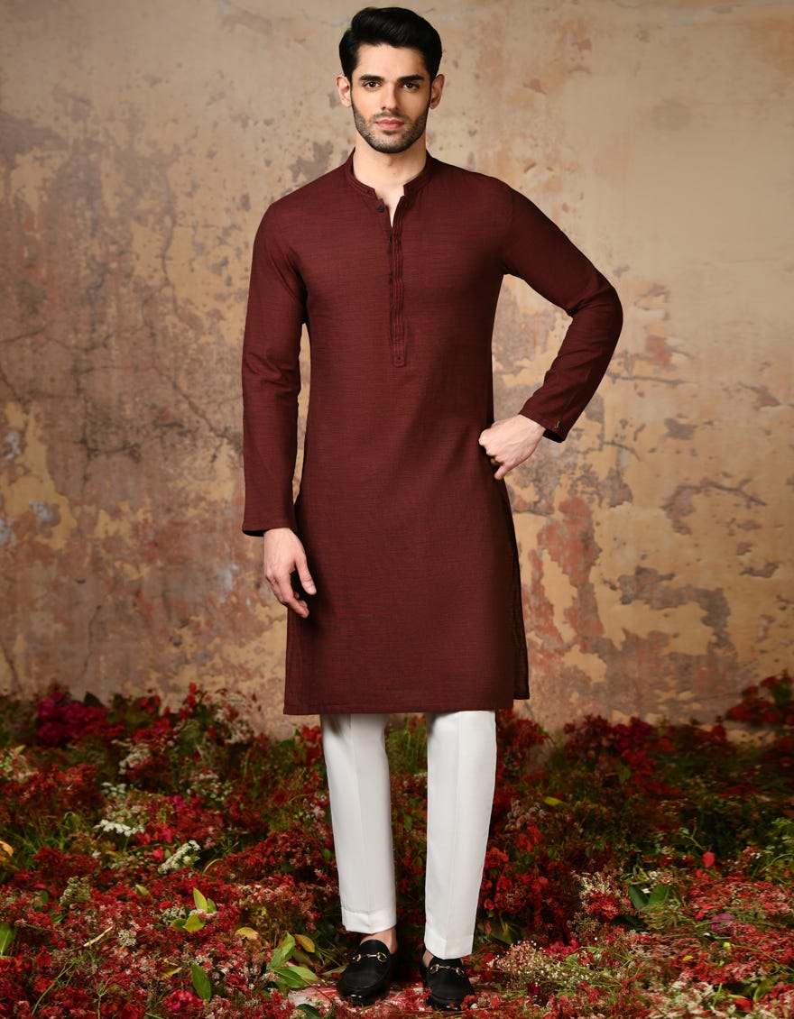 Maroon Cotton Men's Kurta | Jjk-A-32879