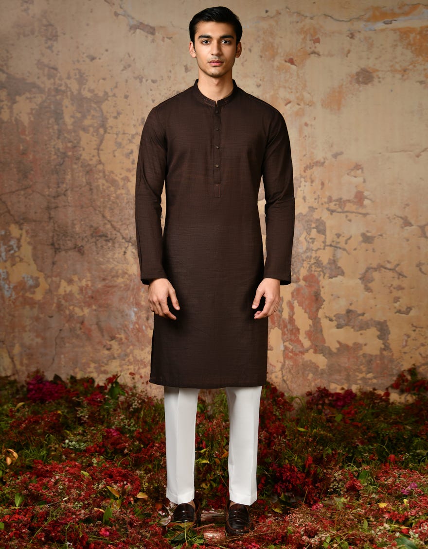 Dark Brown Cotton Men's Kurta | Jjk-A-32880