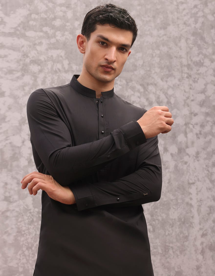 Black Blended Men's Kurta Pajama | Jjkp-S-32973