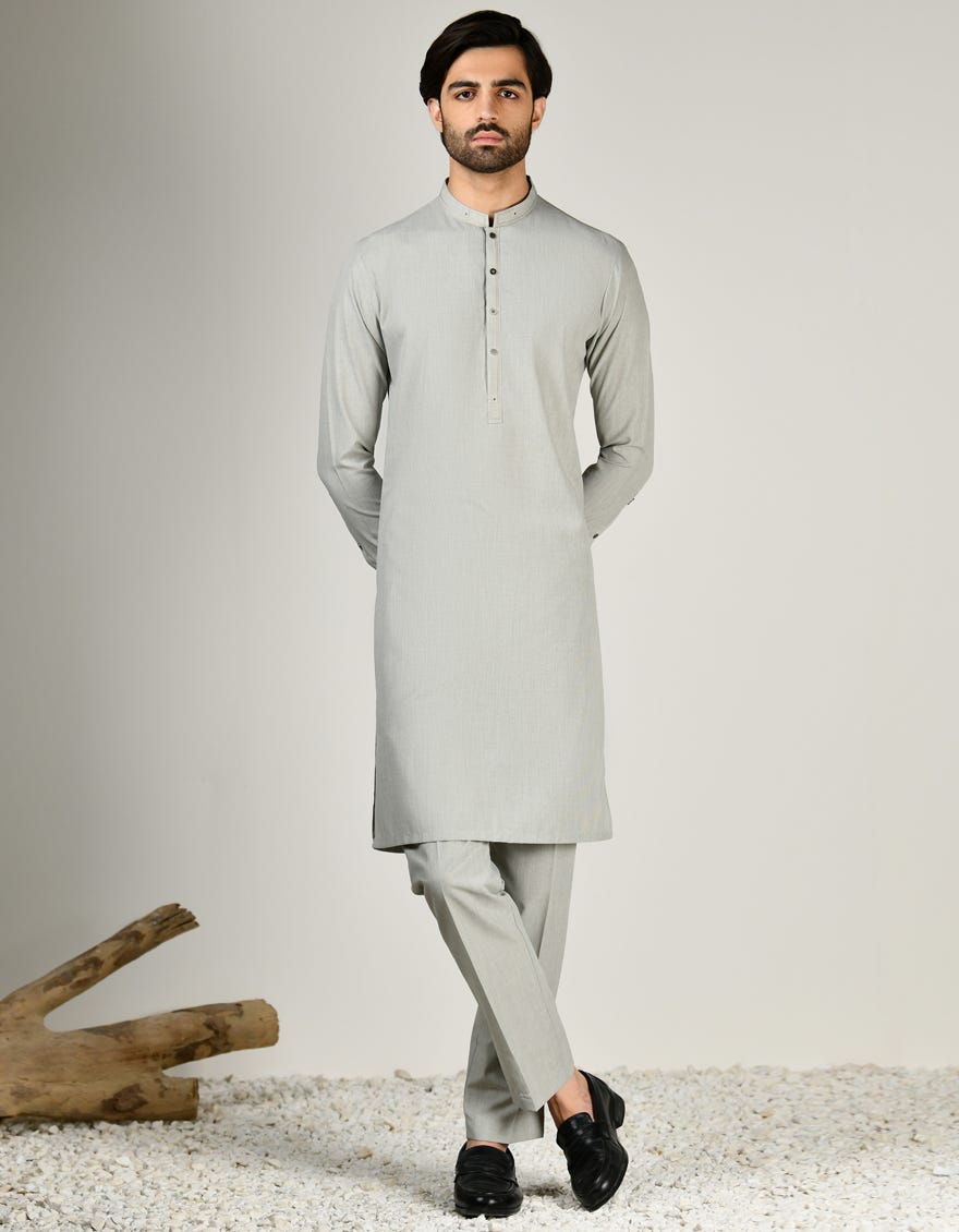 LIGHT GREY KURTA PAJAMA | JJKP-A-32981