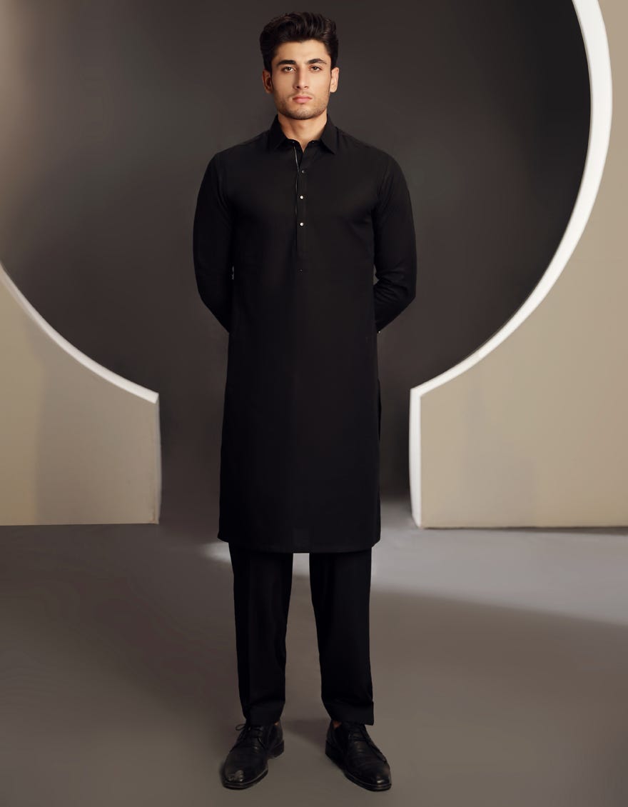 BLACK COTTON KAMEEZ SHALWAR | JJKS-A-33016