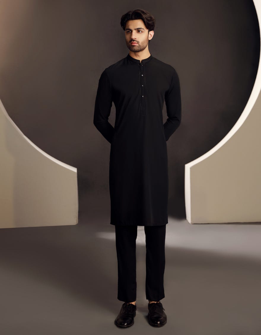 BLACK BLENDED KURTA PAJAMA | JJKP-A-33028