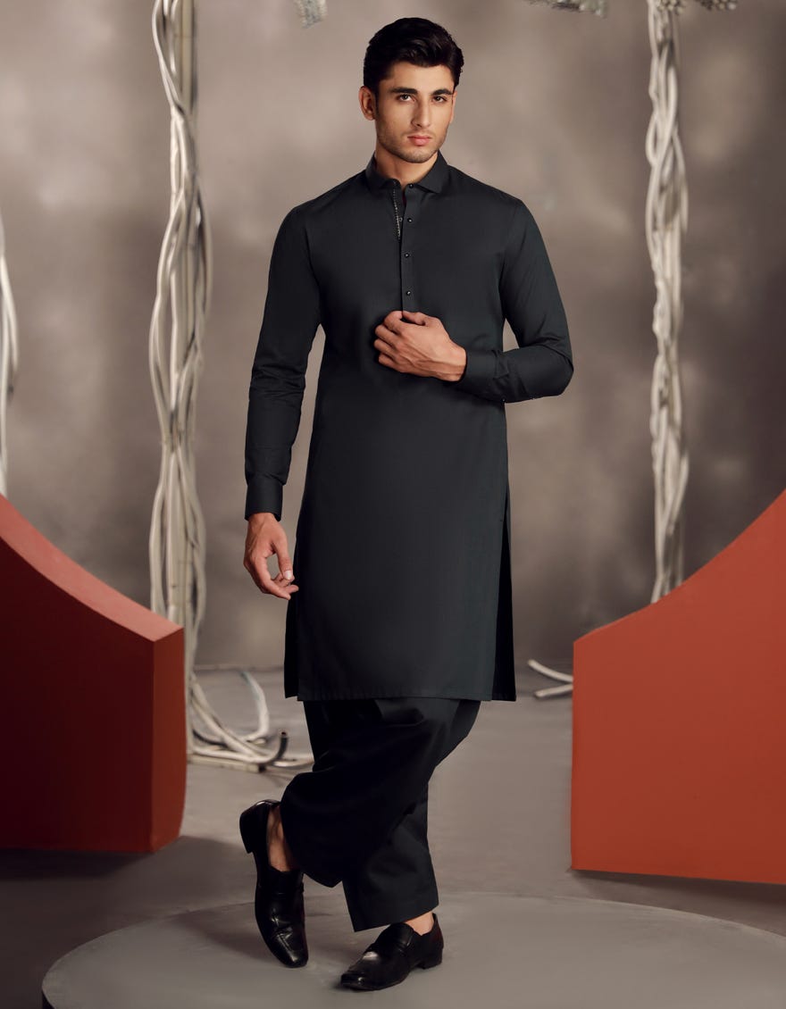DARK GREEN COTTON KAMEEZ SHALWAR | JJKS-A-33017