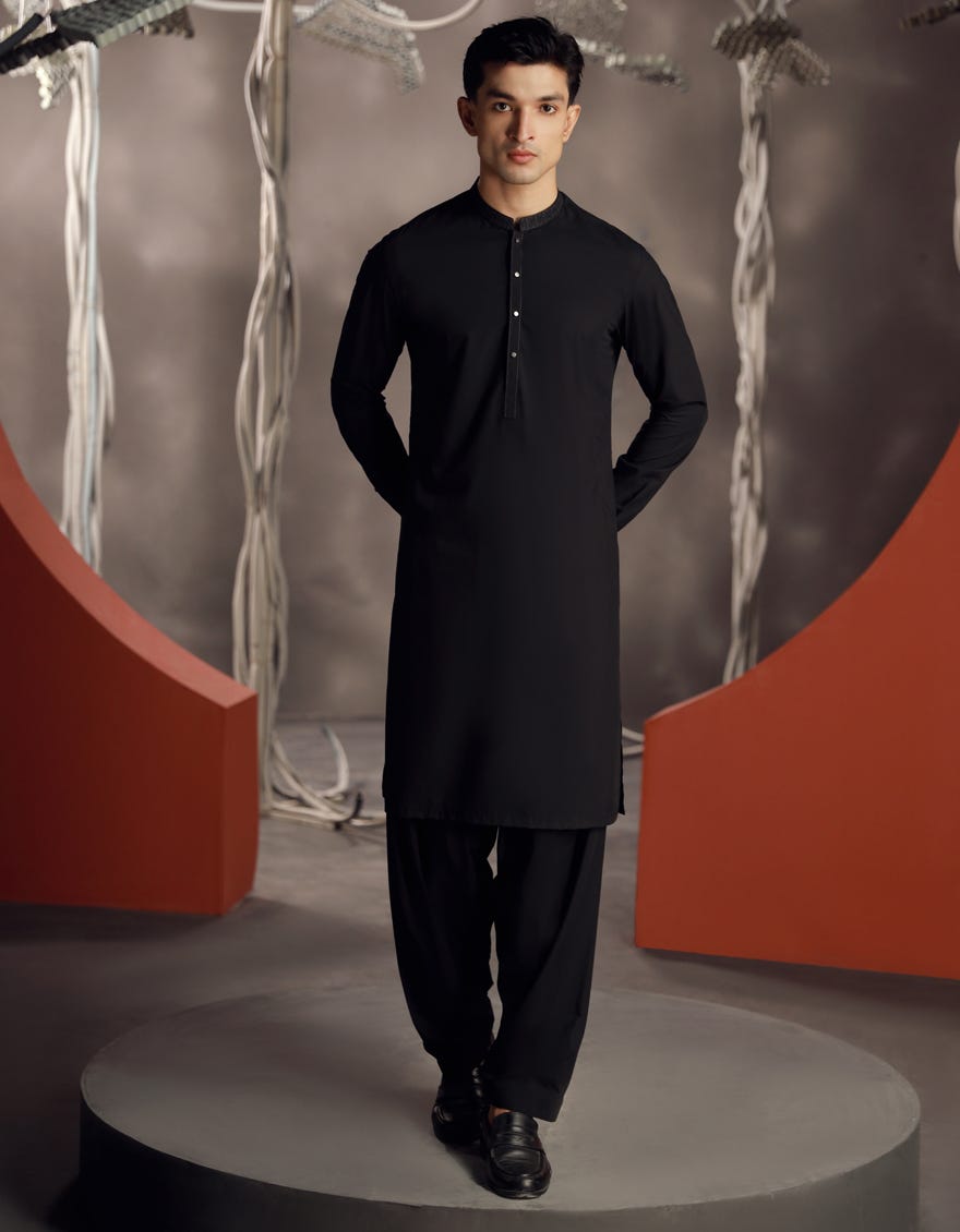 BLACK BLENDED KAMEEZ SHALWAR | JJKS-A-33019