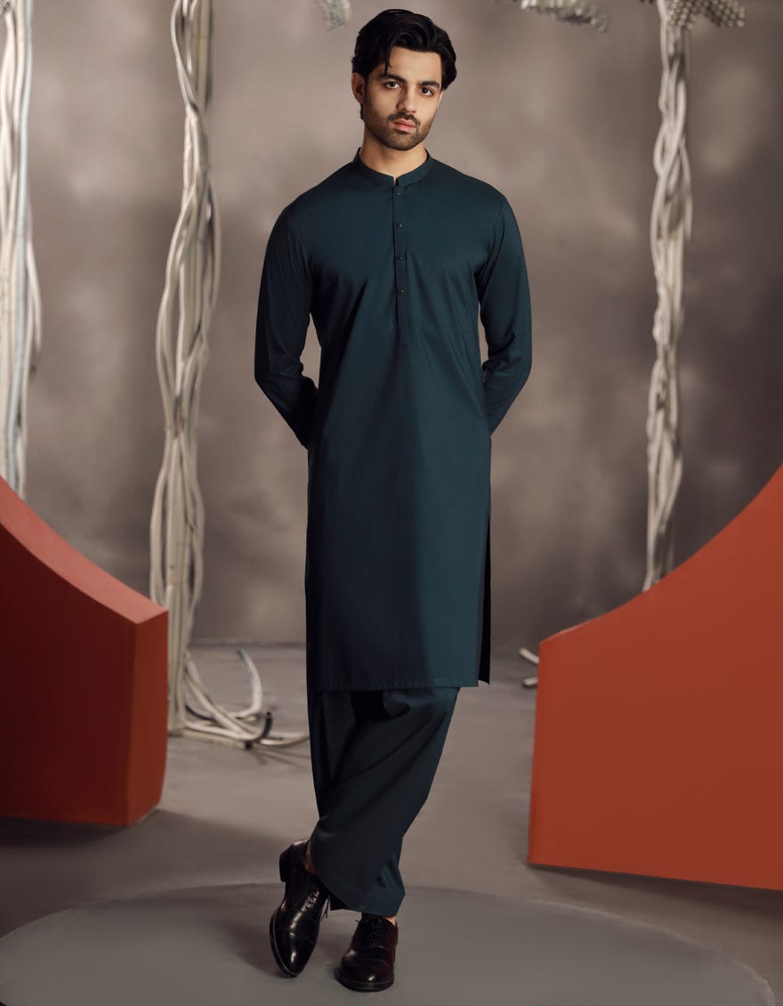 SEA GREEN COTTON KAMEEZ SHALWAR | JJKS-A-33020