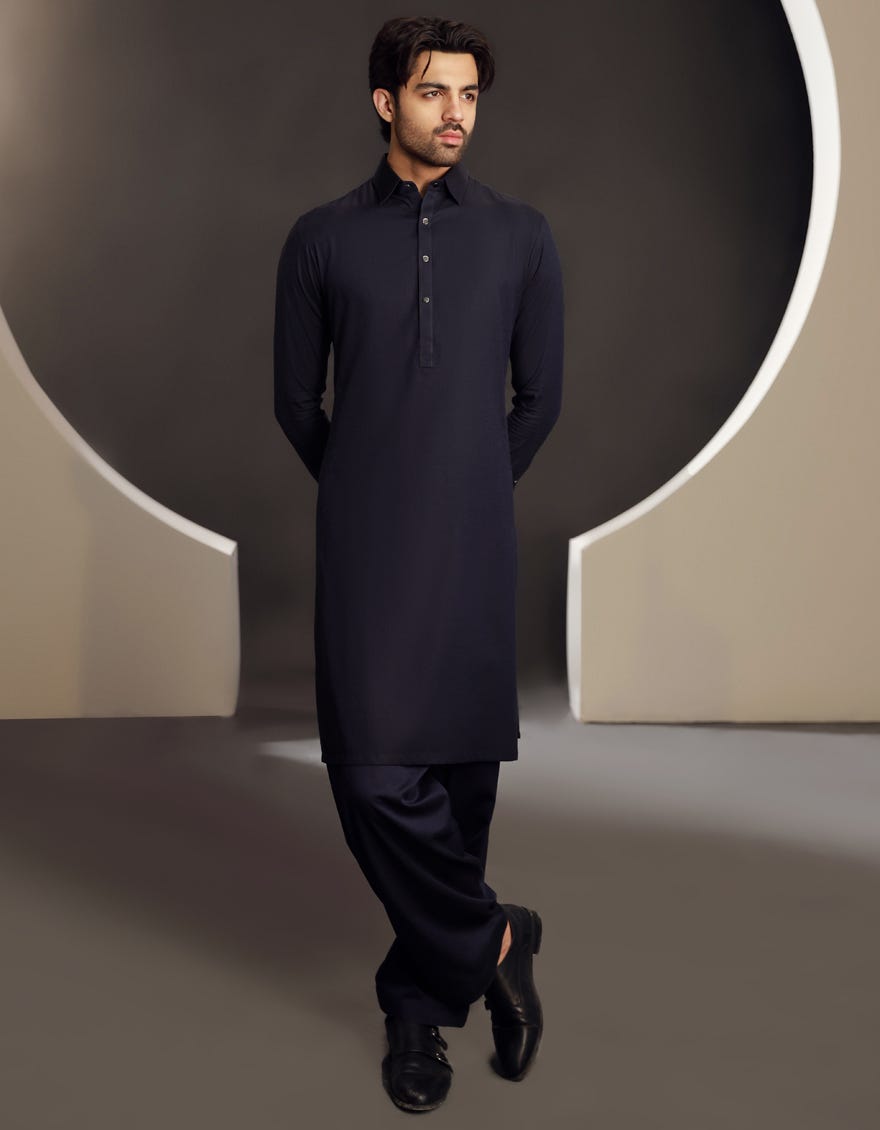 MIDNIGHT BLUE COTTON KAMEEZ SHALWAR | JJKS-A-33022