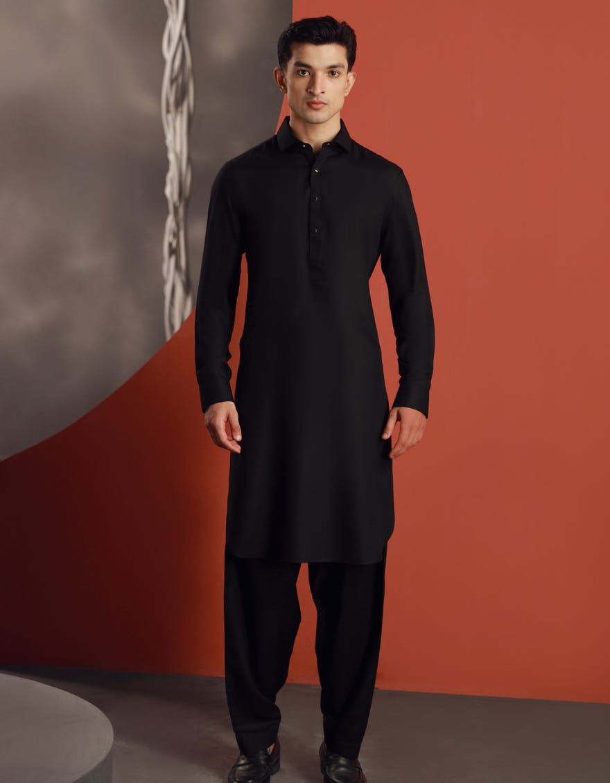 BLACK BLENDED KAMEEZ SHALWAR | JJKS-A-33026