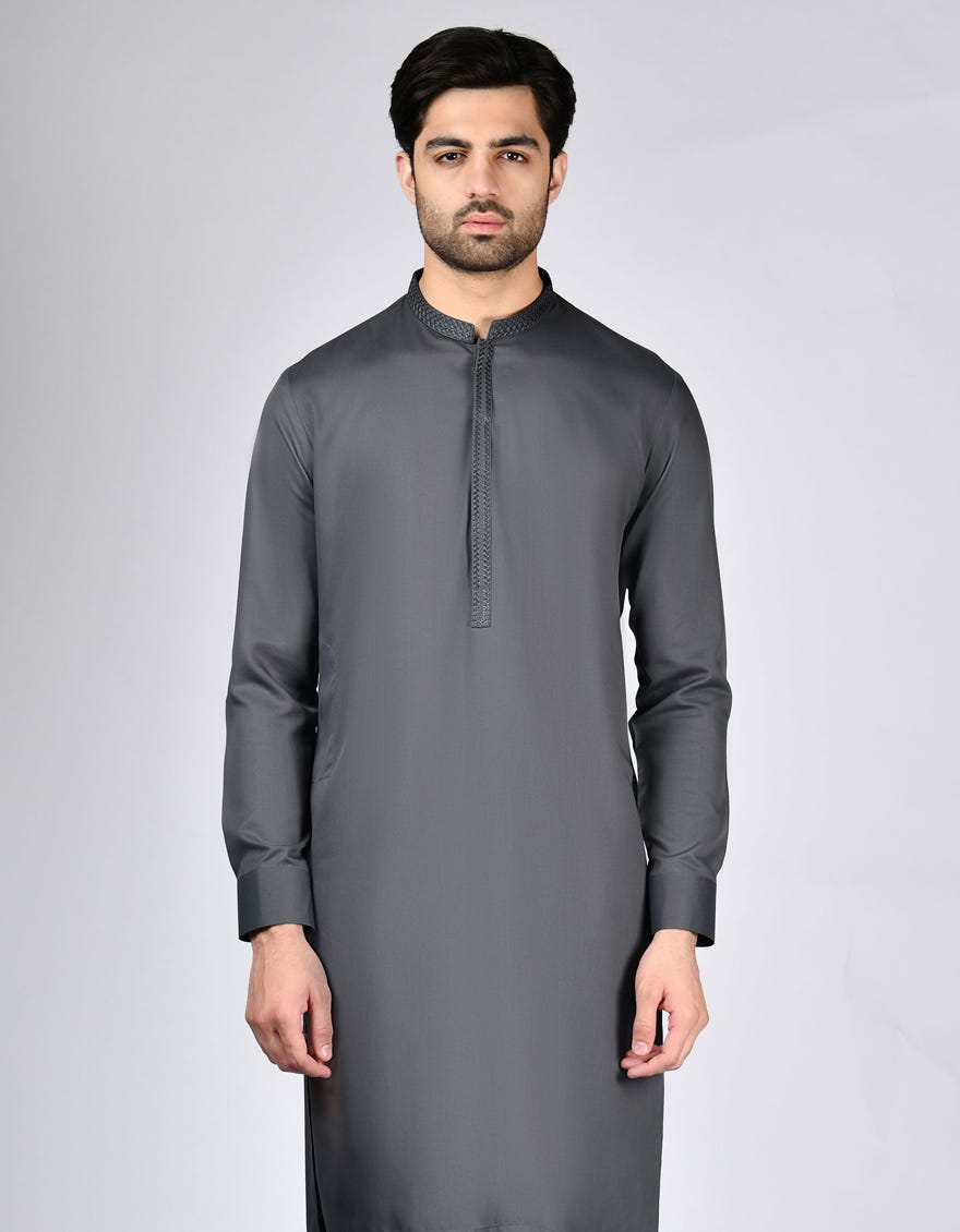 GREY BLENDED KURTA PAJAMA | JJKP-A-33084