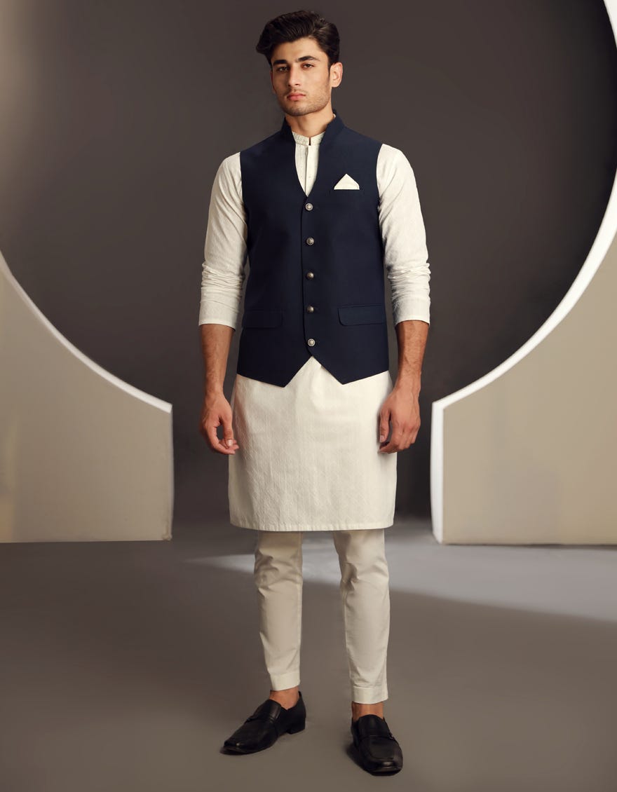 NAVY BLUE BLENDED WAISTCOAT | JJVC-A-33135