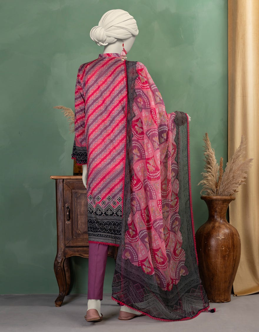 PURPLE LAWN PRINTED UNSTITCHED 3PC