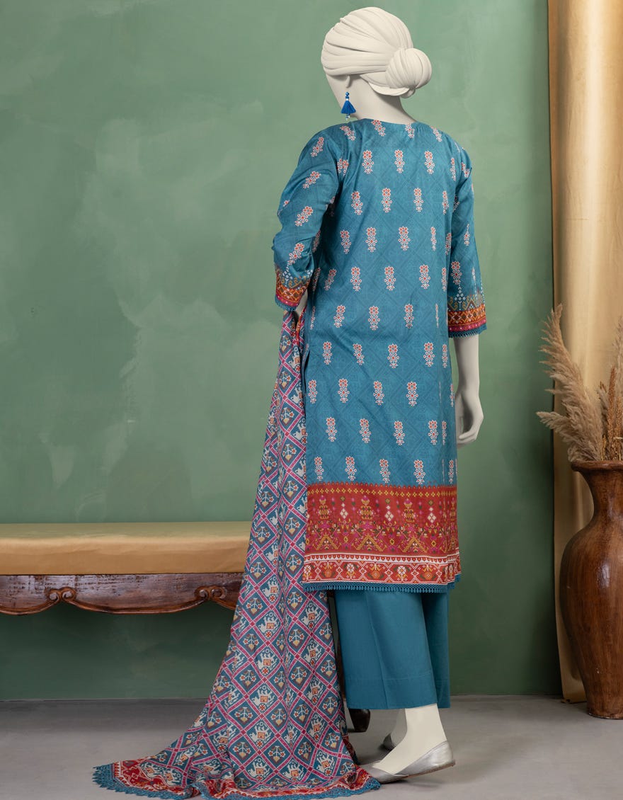 BLUE LAWN PRINTED UNSTITCHED 3PC
