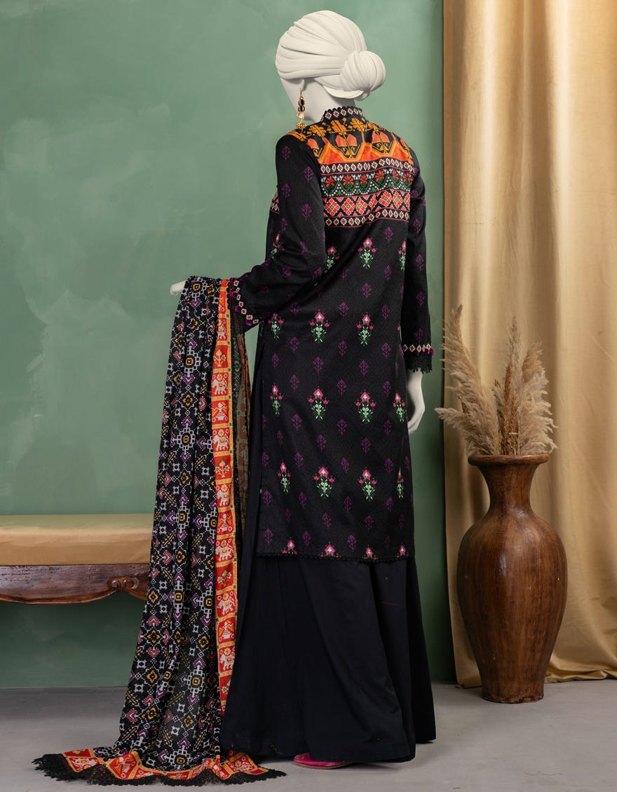 BLACK LAWN PRINTED UNSTITCHED 3PC