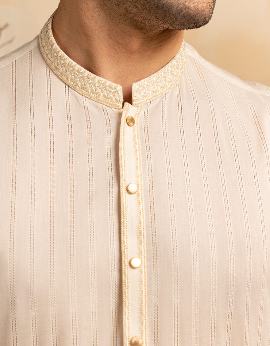 OFF WHITE COTTON SEMI-FORMAL KURTA