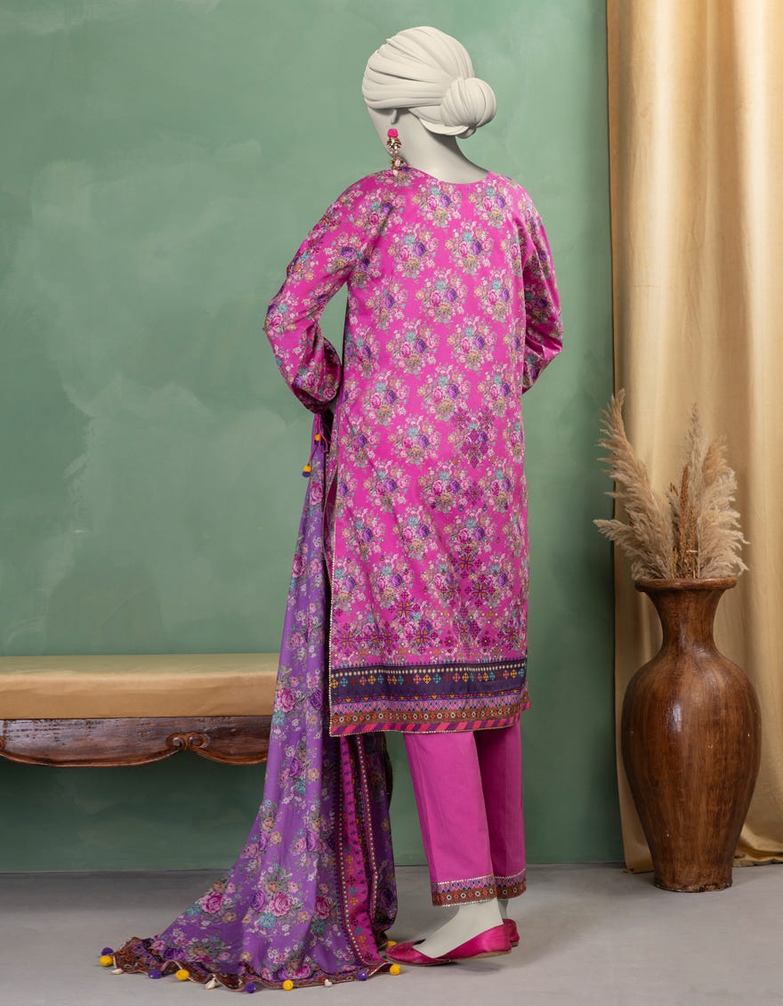 PURPLE LAWN PRINTED UNSTITCHED 3PC