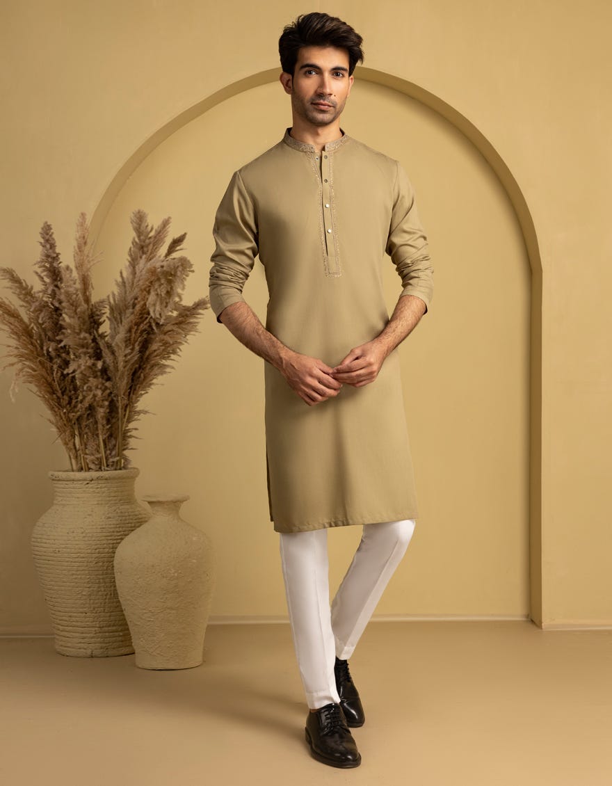 BEIGE BLENDED SEMI-FORMAL KURTA
