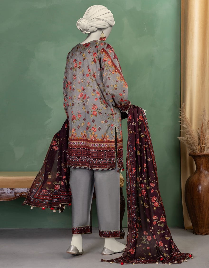 GREY LAWN PRINTED UNSTITCHED 3PC