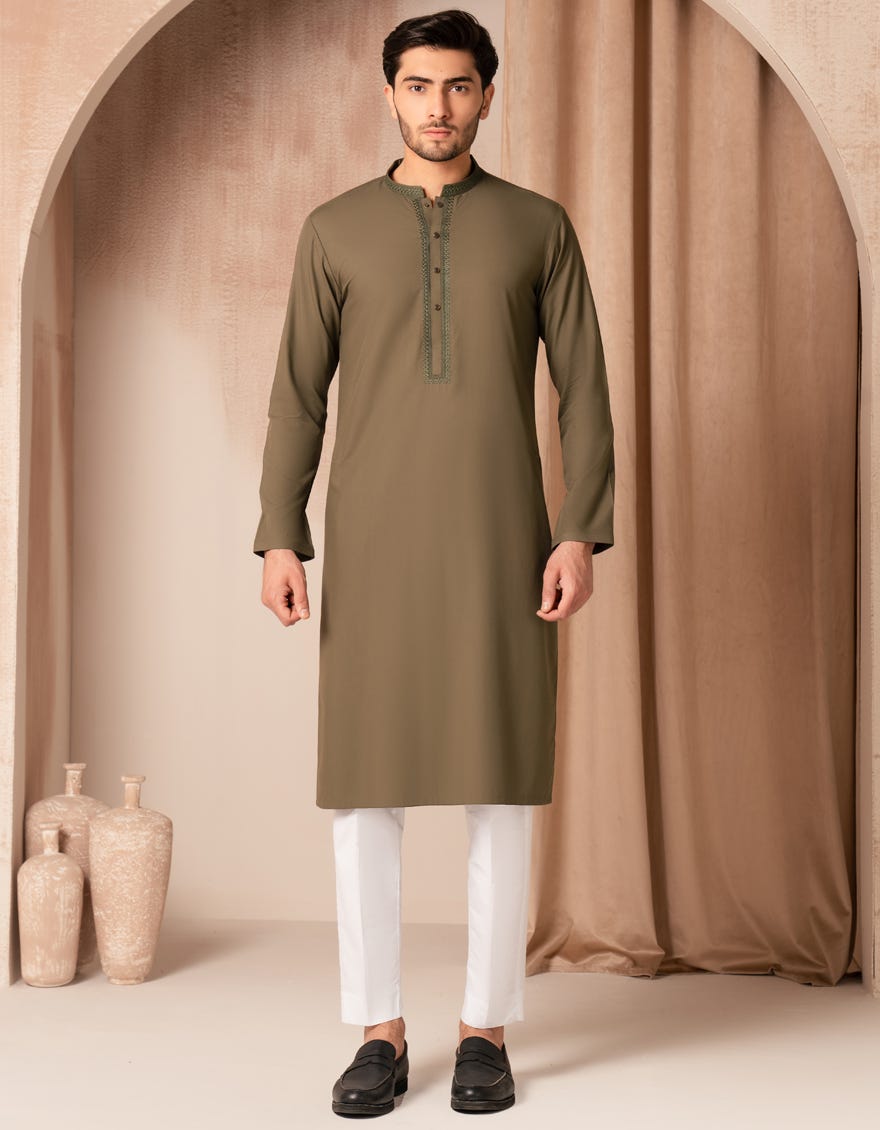 OLIVE SEMI-FORMAL KURTA