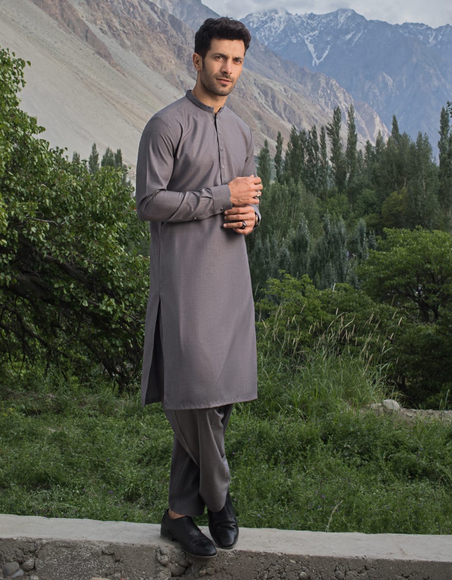 STEEL GREY BLENDED KAMEEZ SHALWAR | JJKS-A-34119