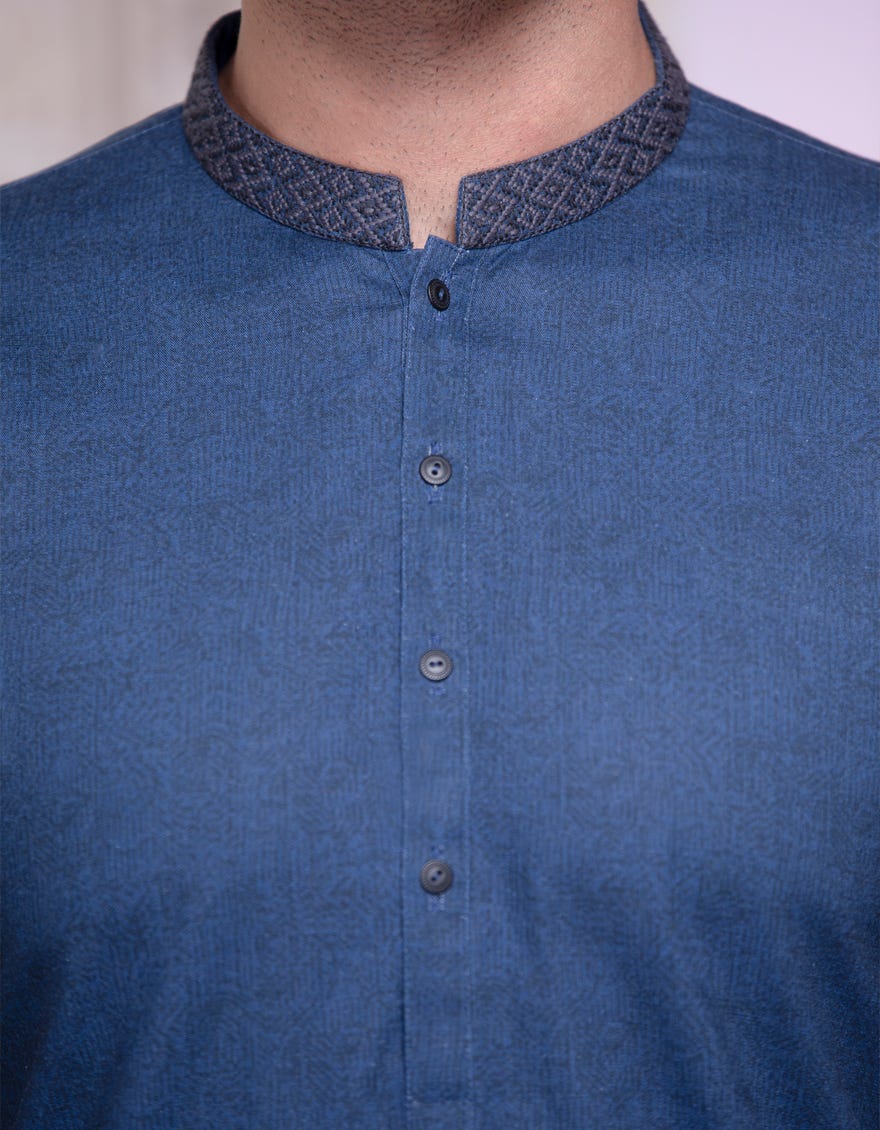 PRUSSIAN BLUE COTTON KURTA | JJK-A-34120