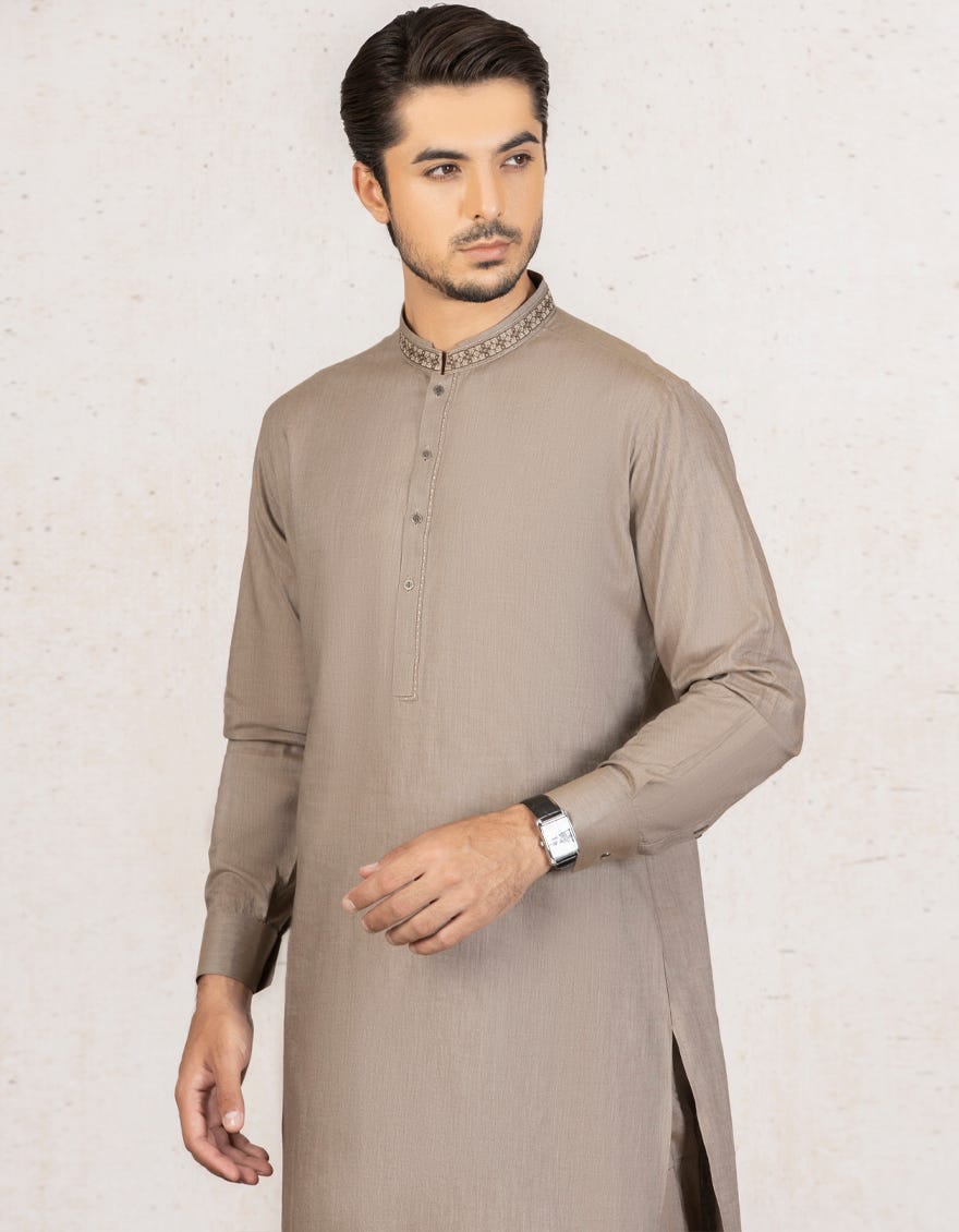 CEMENT GREY COTTON KURTA PAJAMA | JJKP-A-34127