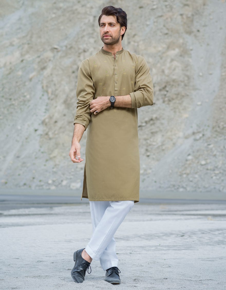 OLIVE BLENDED KURTA | JJK-A-34129