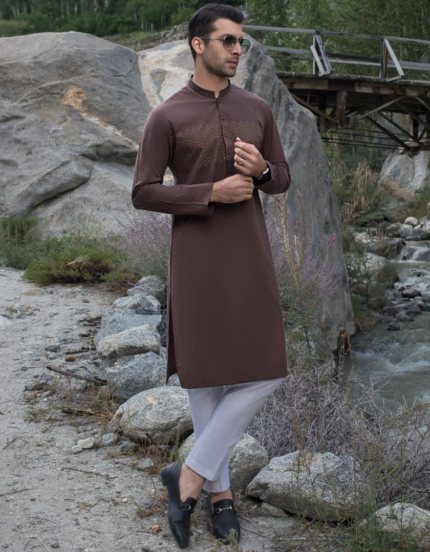 CHOCOLATE BROWN COTTON KURTA | JJK-A-34141