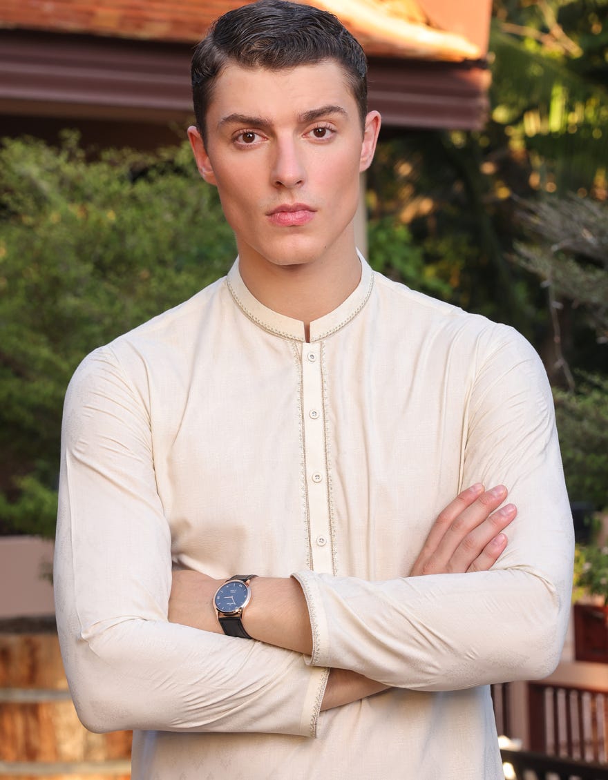 Ivory Blended Men's Kurta | Jjk-S-34502