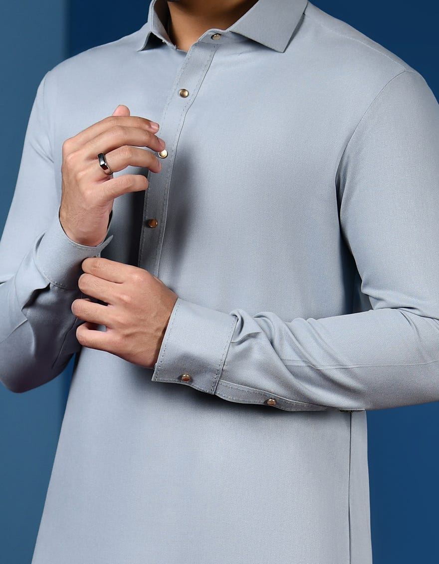 Grey Blended Teen Boy's Kameez Shalwar | Jtks-W-34562