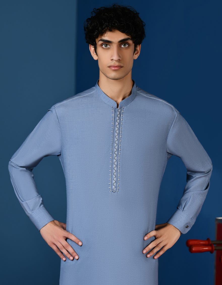 Blue Blended Teen Boy's Kameez Shalwar | Jtks-A-34563