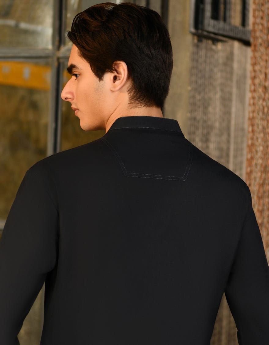 Black Cotton Teen Boy's Kurta | Jtk-A-34581