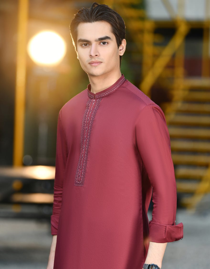 Maroon Cotton Teen Boy's Kameez Shalwar | Jtks-S-34589