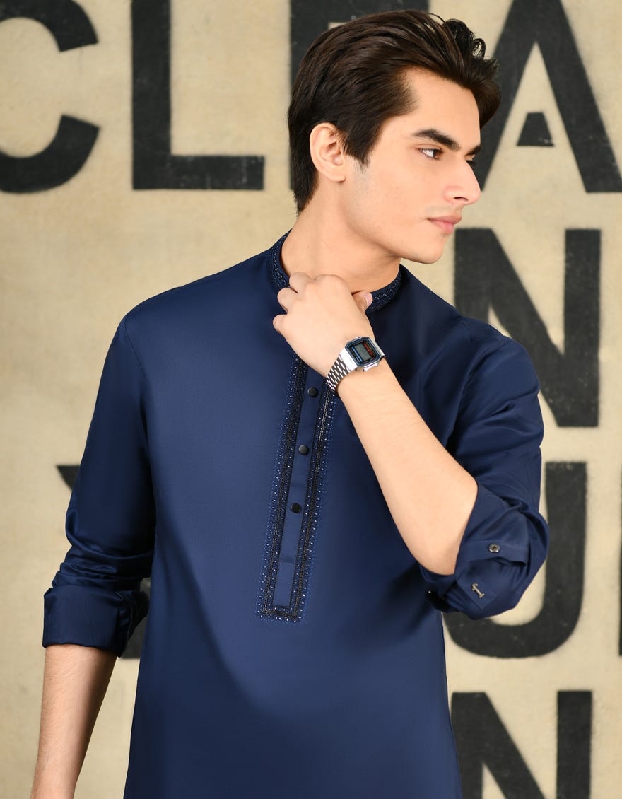 Navy Blue Cotton Teen Boy's Kameez Shalwar | Jtks-S-34590