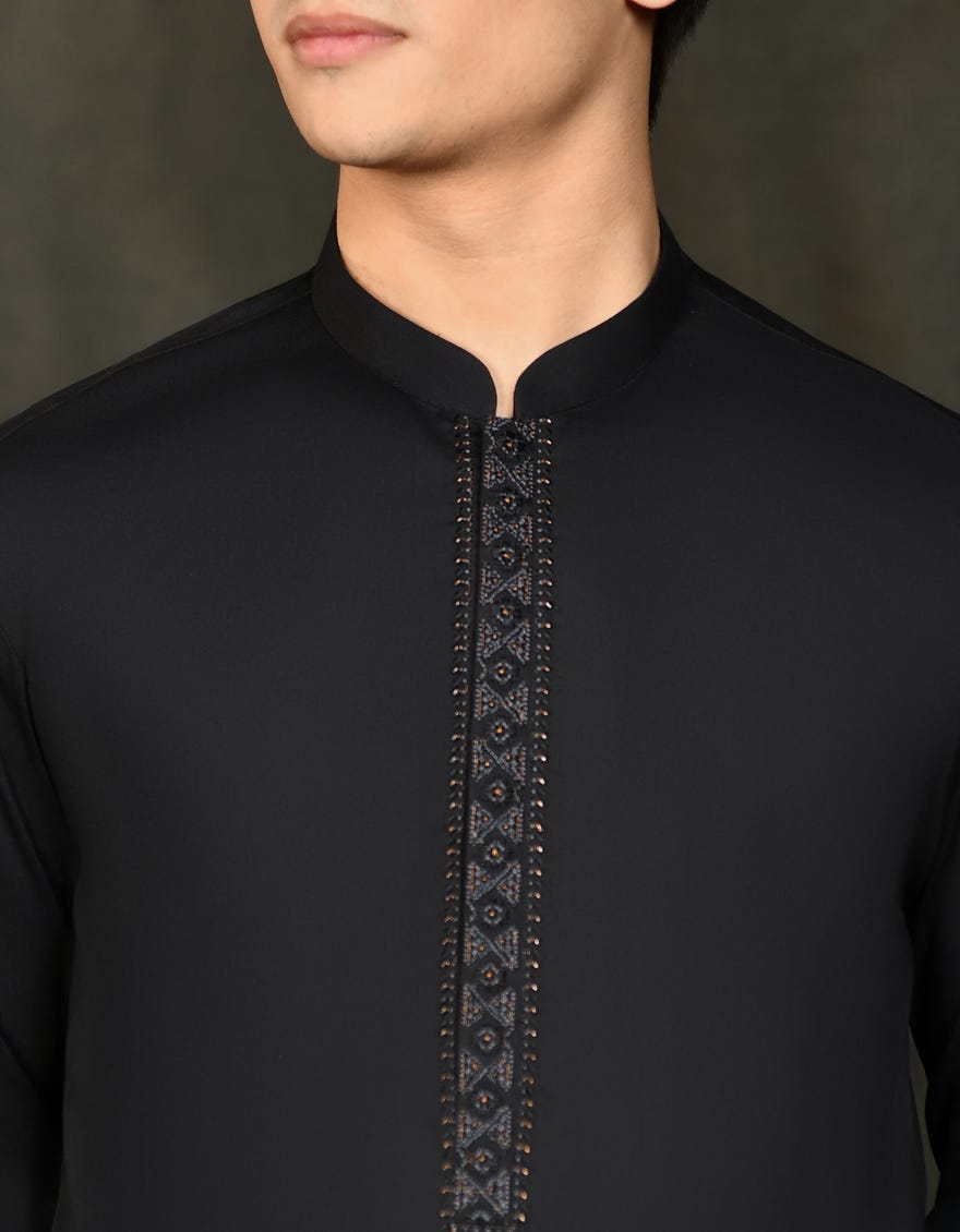 Black Blended Teen Boy's Kameez Shalwar | Jtks-S-34591