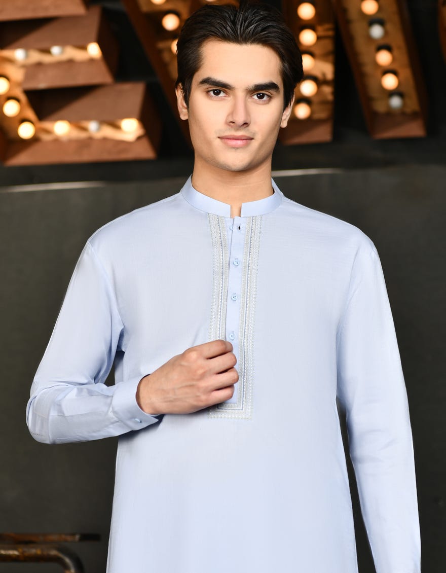 Ice Blue Cotton Teen Boy's Kameez Shalwar | Jtks-S-34613